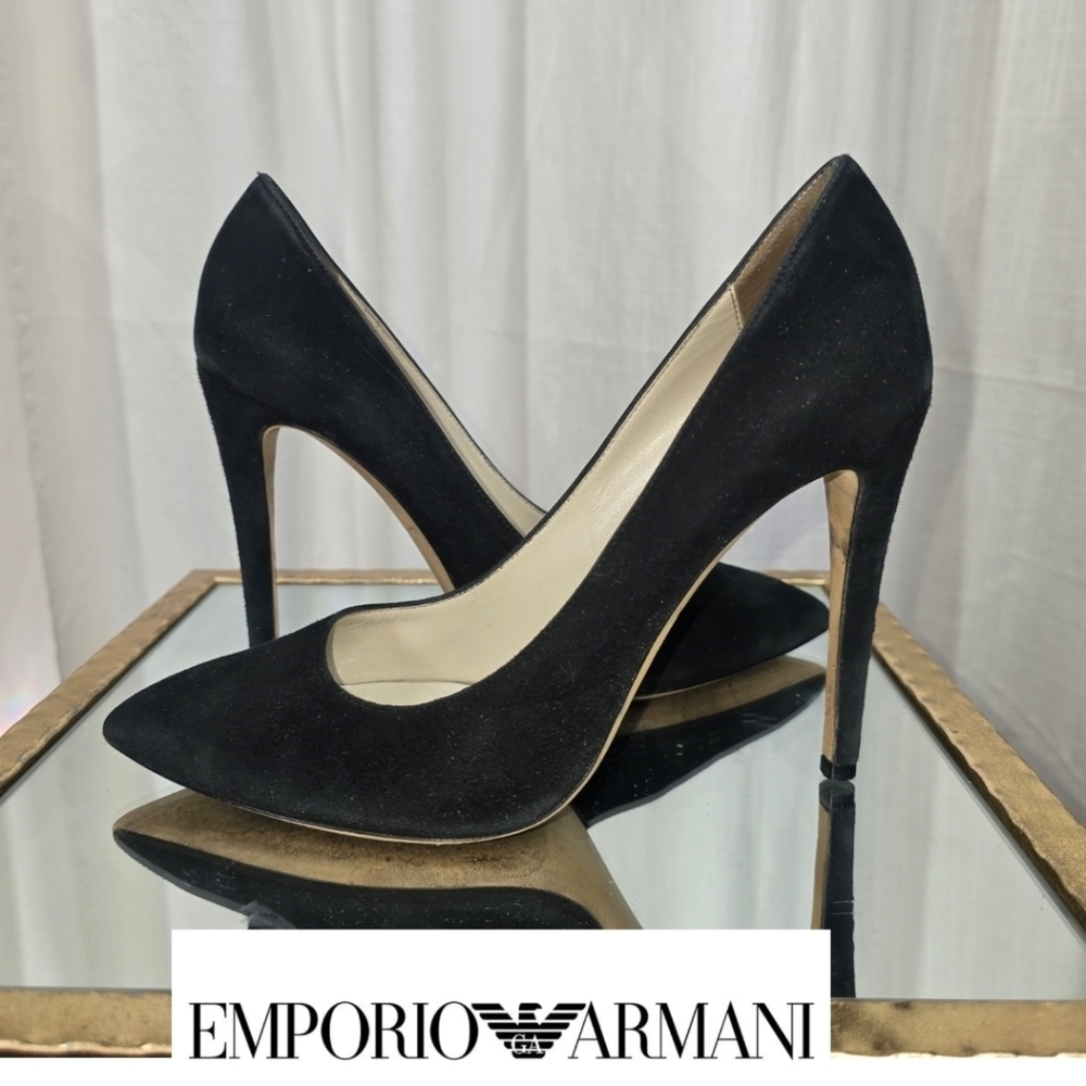 Emporio Armani Classic Black Suede Stiletto Heels